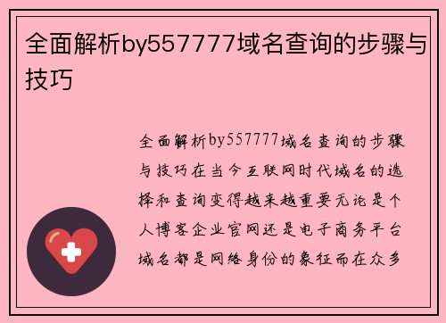 全面解析by557777域名查询的步骤与技巧